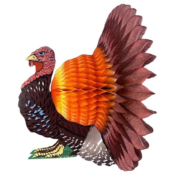 VTG Thanksgiving Table Fold Out Turkey Decoration 13" Honeycomb Display Die Cut - Picture 4 of 9